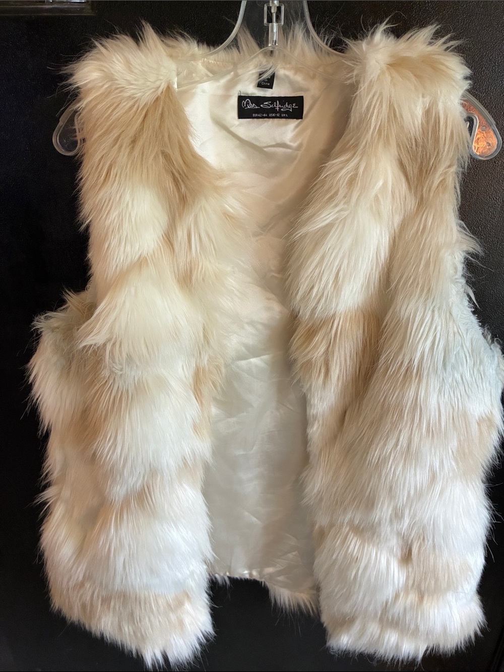 Miss Selfridge Cream Faux Fur Vest - Sleeveless Plush Open Front
